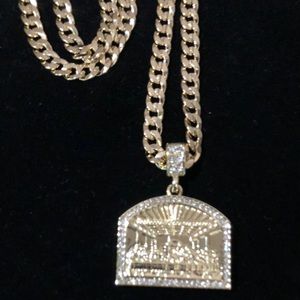 14k gold filled with silver Cuban chain & charm